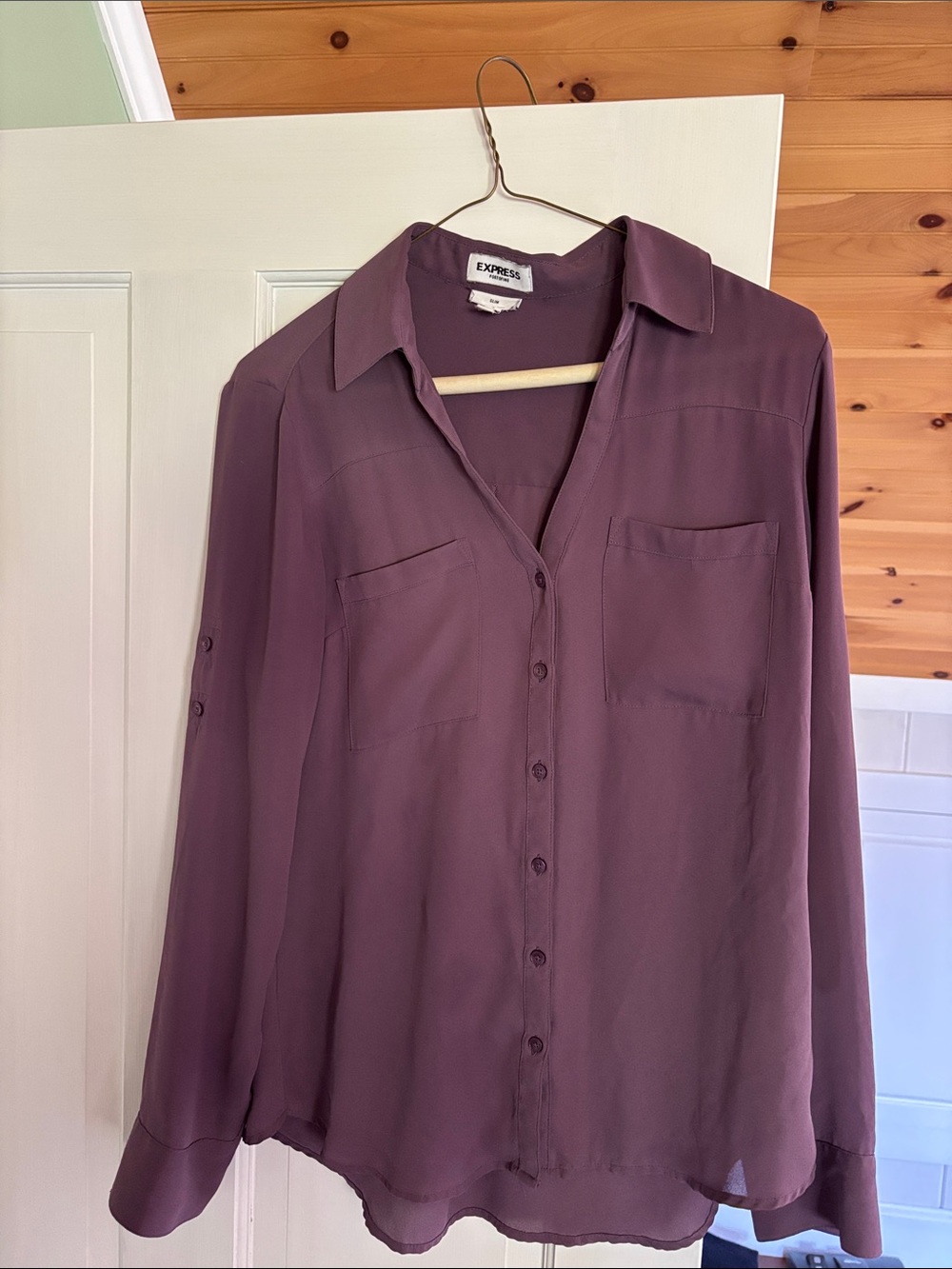 Express Dusty Mauve Button-Front Blouse